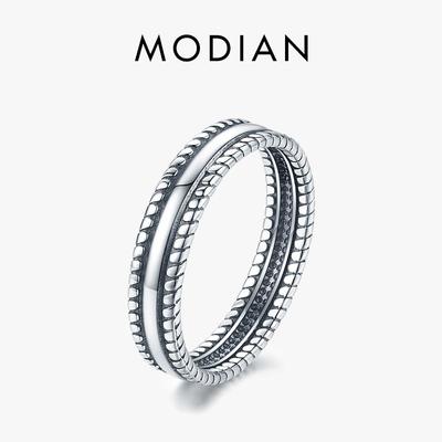 Modian Vintage Stapelbar Ring 925 Sterling Silver Twist Design Charm Finger Ring För Flickor Dam Smycken