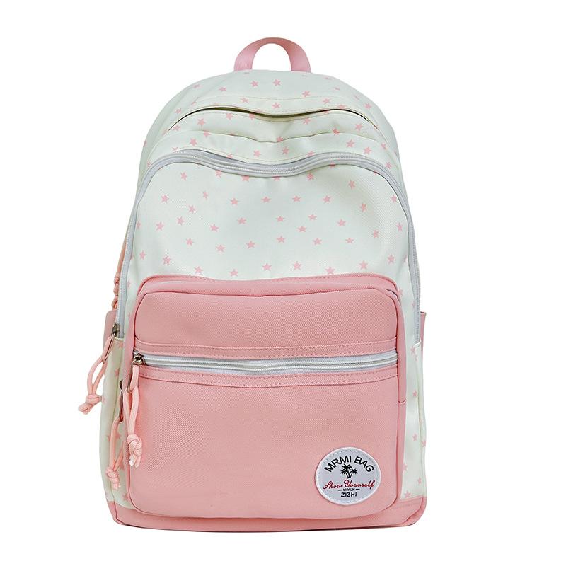 Student Schoolbag Women's Large Capacity Star Printed Backpack Colorblock Travel Backpack