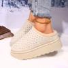 Fashion Women Flats Slippers Crystal Platform Suede Mules Shoes Fur Shoes 2025 Casual New Winter Warm Cozy Woman Flip Flops Trend Slides
