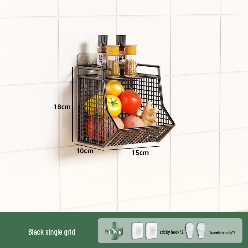 

Wall-Mounted Scallion, Ginger & Garlic Storage Basket and Seasoning Box