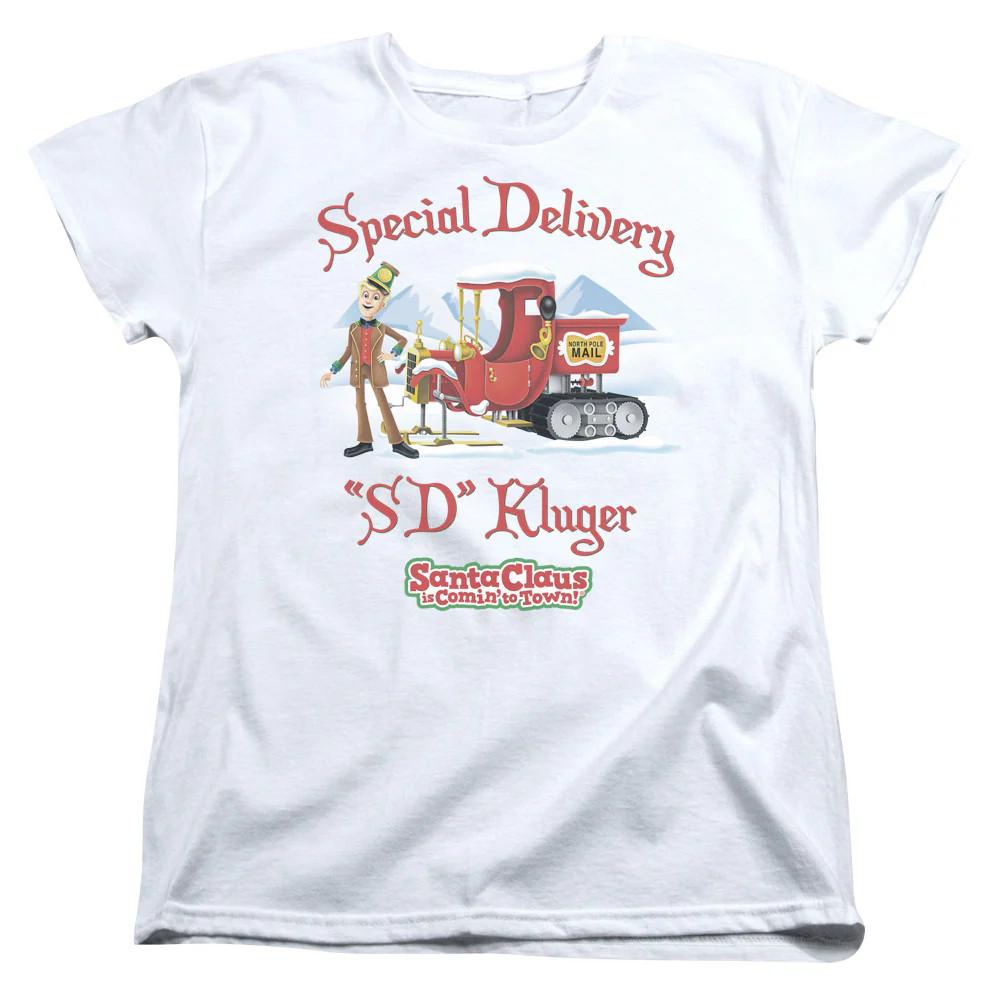 

Santa Claus is Comin to Town Kluger Womens T Shirt White S
