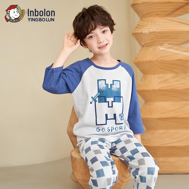 YING BO LUN Boy s 100% Cotton 3/4 Sleeve Pajama Set 140