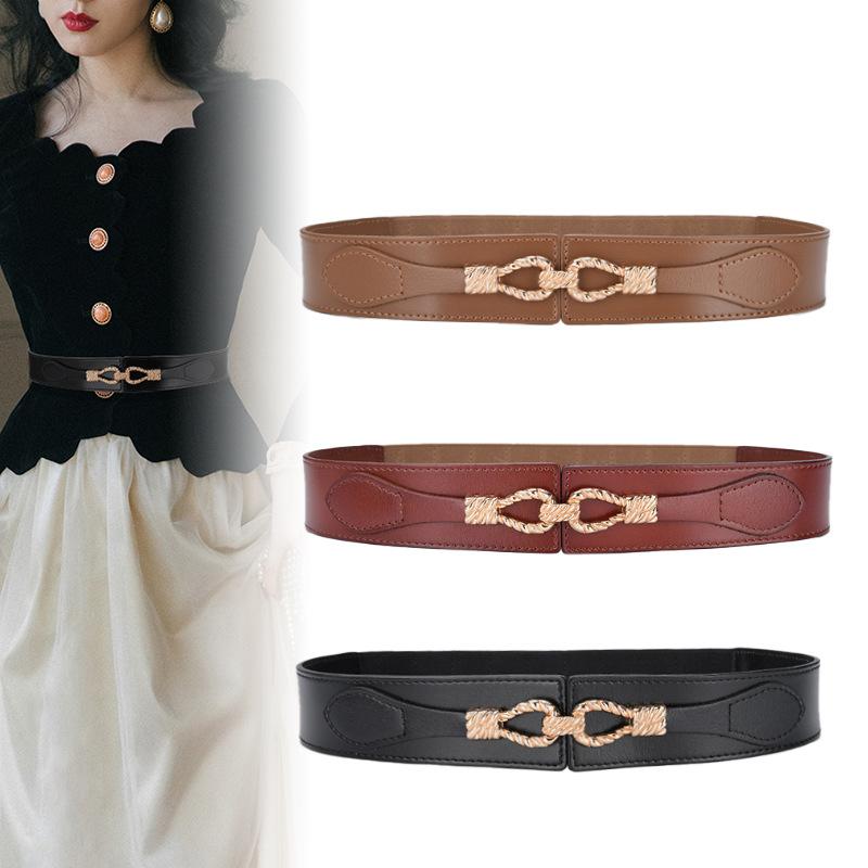 Cowhide Elastic Waist Seal for Women Versatile Retro Leather Wide Belt with Windbreaker Jacket Trouser Waist Closure Wide Belt