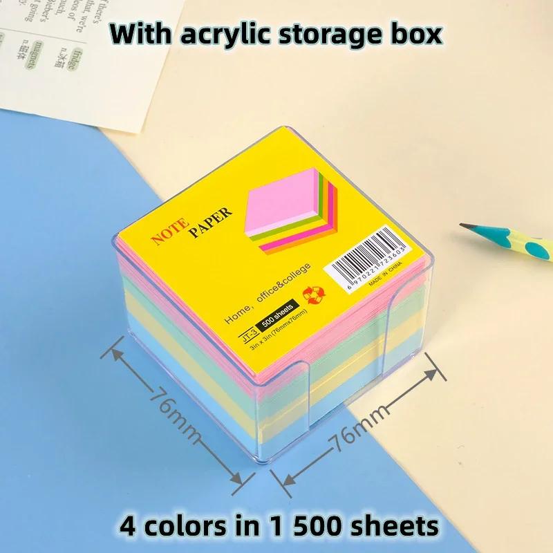 500/750Sheets Color Posted It Sticky with Acrylic Box Notes Pads Memo Notepad Notebook Stationery Posits Student Message Sticker
