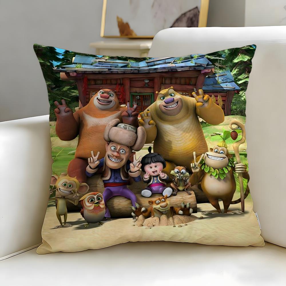 classic cartoon Boonie Bears Cushion Cover Soft & Easy-Wash Pillow Case – Versatile for Couch, Bed, Travel and Office
