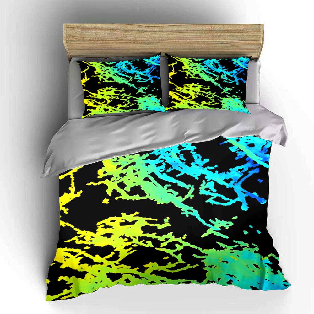 3Pcs Neon Camo Crack Bedding Set, Black Base Yellow Cyan Abstract Fragment Print 1 Duvet Cover 2 Pillowcases, Gift