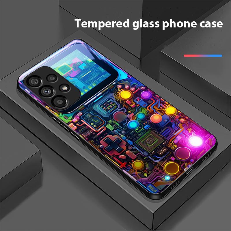 Zábavní stroj pro Samsung Galaxy S 8 9 10 20 Plus 21 FE 22 23 24 Ultra S7 Edge Černý Tvrzené Sklo Kryt na Telefon Pevný Kryt