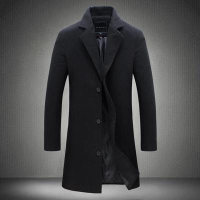 Spring Autumn Long Cotton Coat Wool Blend Pure Color Casual Business Fashion Men's Clothing Slim Windbreaker Jacket