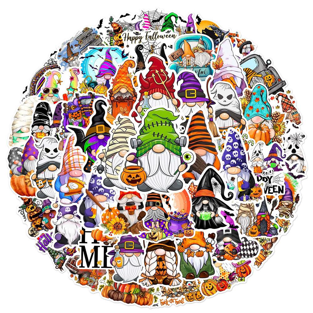 50 Uds. Pegatinas de Gnomo de Halloween, pegatinas de grafiti para equipaje DIY, portátil, monopatín, motocicleta, bicicleta
