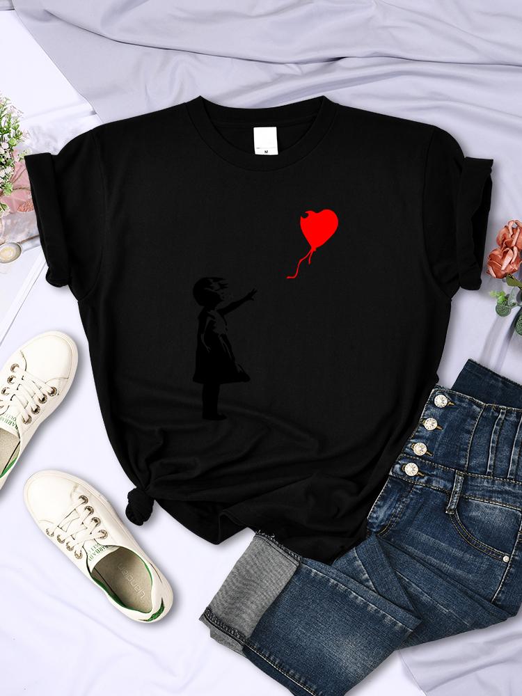 Let'S Fly Love Luftballons Prints Damen T-Shirt Weich Atmungsaktiv Kurzarm Street Hip Hop Trend Tops Lässig Weibliches T-Shirt Kleidung