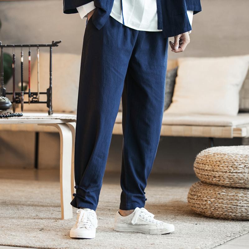 

Мужские ретро хлопковые брюки в китайском стиле, мужские свободные брюки-галифе с завязками на щиколотках, мужские повседневные джоггеры оверсайз, брюки с широкими штанинами L чёрный