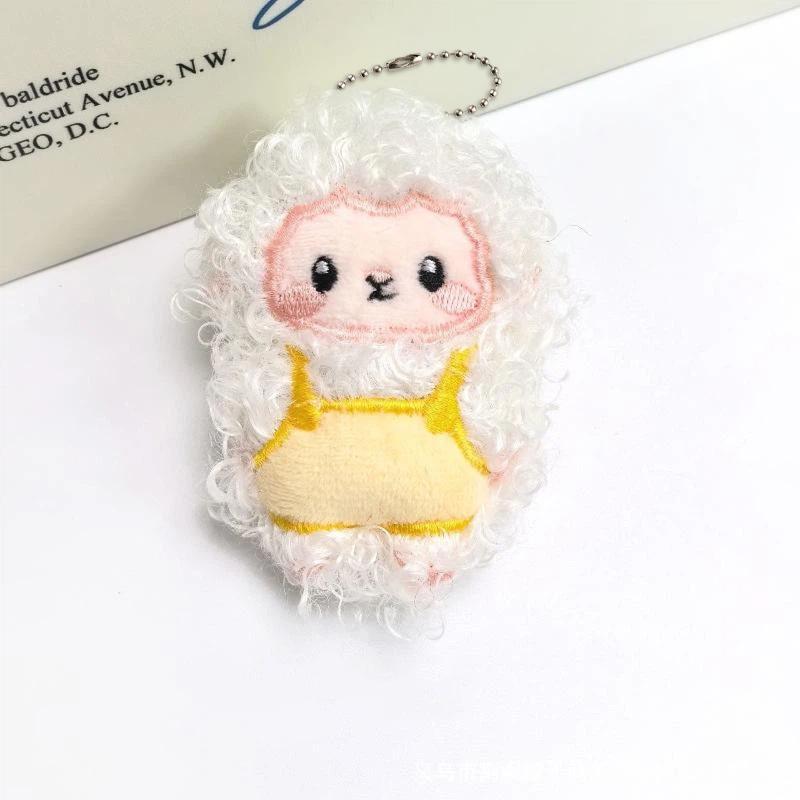 Fluffy Plush Sheep Keychain Soft Curly Fur Adorable Overalls Backpack Pendant Travel Souvenir Gift for Teen Girls
