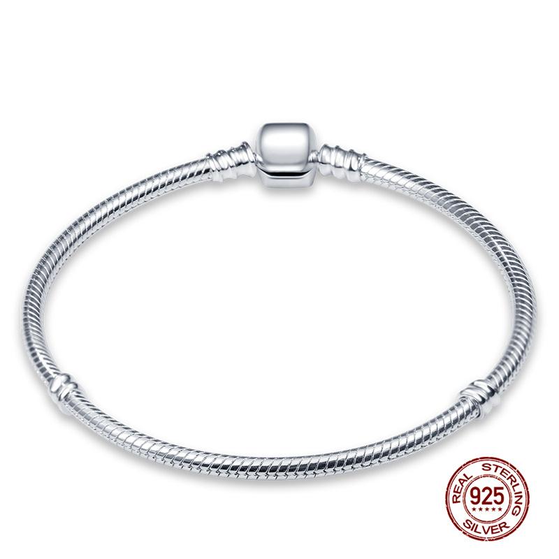 

Original 925 Silver Snake Chain Bracelet Fits 3mm Charm Bead Women Heart Jewelry Gifts New in Stock 18cm