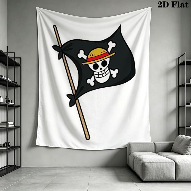 One Piece Straw Hat Pirates Wall Tapestry Aesthetic Wall Hanging Printed Fabric Blanket Decorative Tapestries For Bedroom Living Room Home Decor