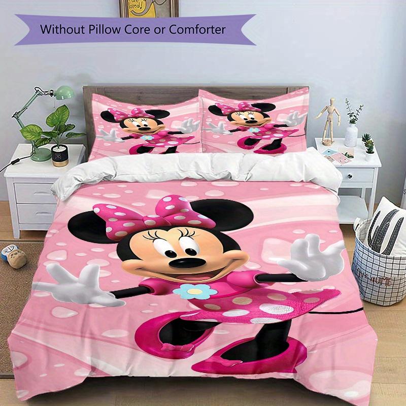 3pcs Minnie Mouse Pink Polka Dot Printed Bedding Set, Soft and Comfortable Quilt Cover for Bedroom, Guest Room W078