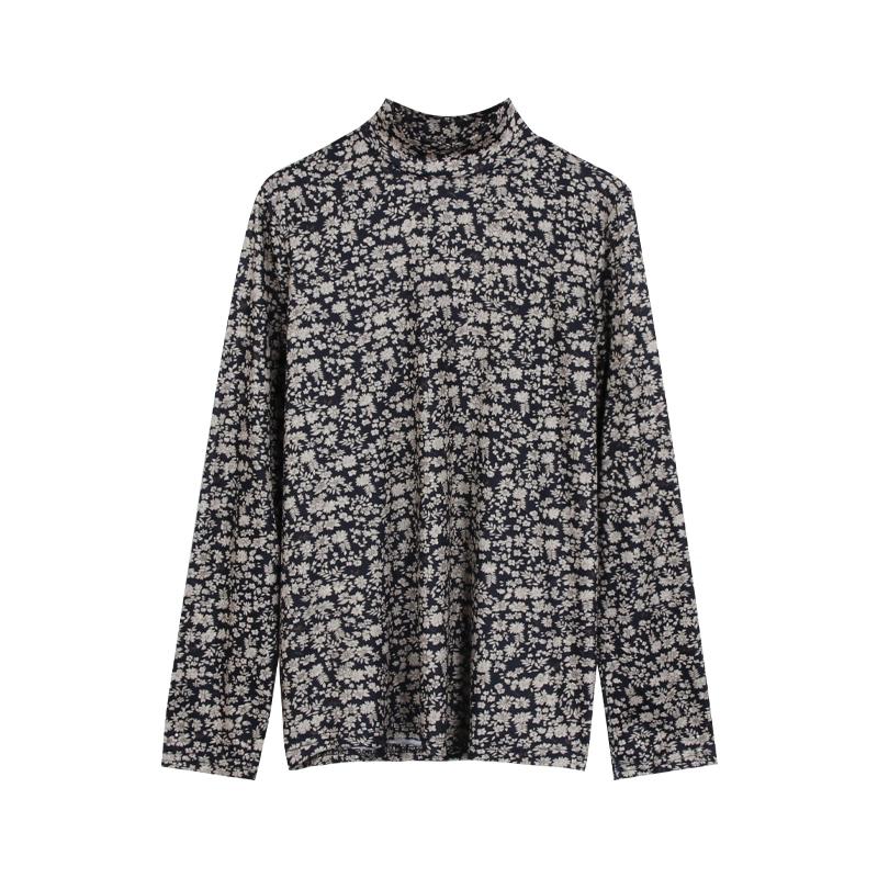 

Блузки с длинными рукавами и цветочным принтом, полуводолазка, нижняя рубашка для женщин, осень-зима, тонкие топы в корейском стиле, женская одежда 2XL