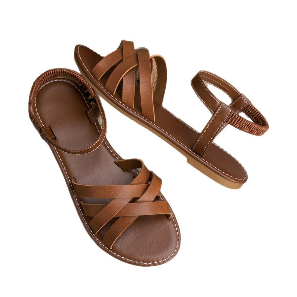 Summer Womens Woven Roman Sandals With Breathable Pu Upper For Beach Casual Wear
