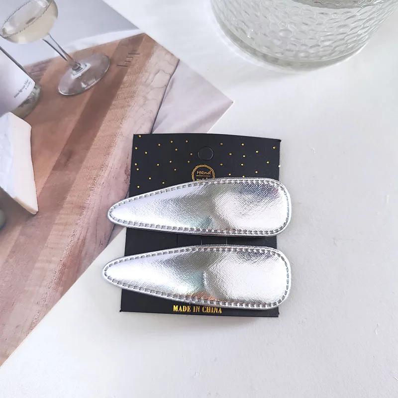 2ks Elegantní stříbrné pevné PU sponky do vlasů pro ženy, dívky, děti, retro dárek, vlasové doplňky, party, sváteční ozdoba