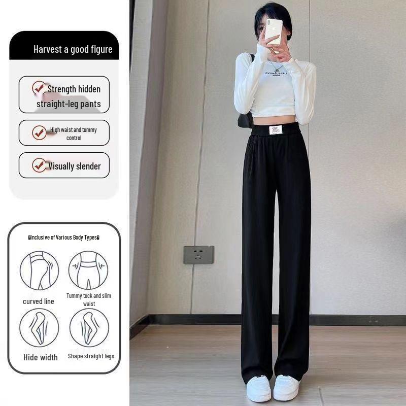 Petite Summer 2026 Ice Silk Wide-Leg Pants: Thin, Relaxed Fit Casual Long Trousers