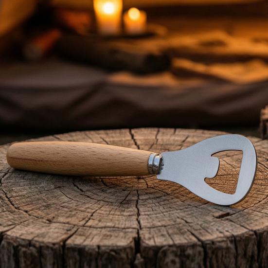 Beer Bottle Opener, Stainless Steel Cap Remover with Beech Wood Handle, Heavy Duty Opener for Kitchen Bar Camping Outdoor