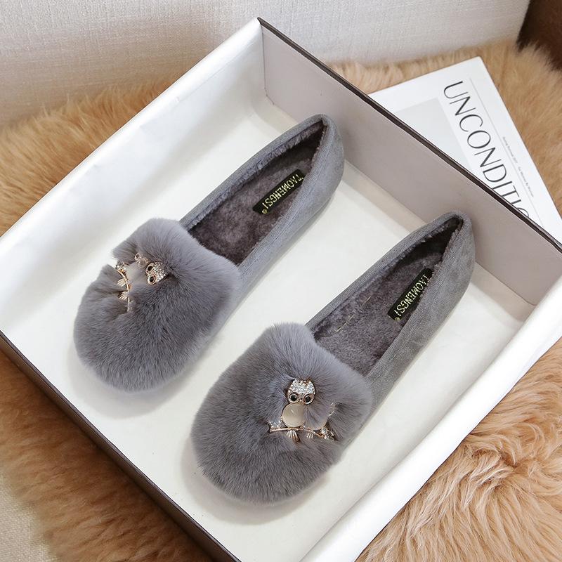 

T53 теплые шерстяные туфли женские 2025 осень и зима новые нескользящие для беременных теплые хлопковые туфли ленивые туфли 40 серый