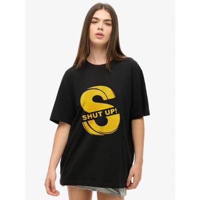 Camiseta Oversize Negra Letra S 'Shut Up' Estampado Gráfico Top Casual Streetwear Para Mujeres y Hombres