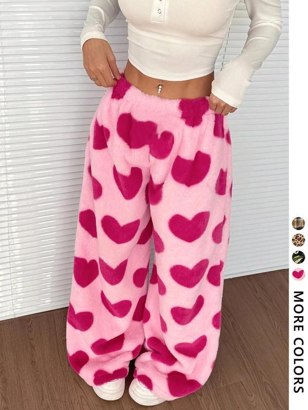 Women Leopard Print Wide Leg Pants Elastic Waist Drawstring Casual Loose Long Trousers