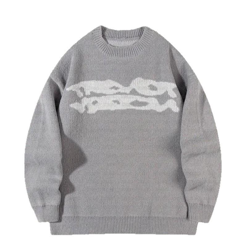 Womens Street Art Graffiti Knit Sweater Loose Fit Crew Neck Long Sleeve Winter Casual Top