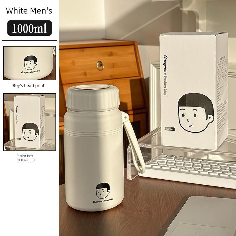 

Stainless Steel Large-Capacity Thermos Cup 2025 New Model for Male and Female Students, Suitable for School Use, Gift-Giving, Portable Cup Men s Model_White 1L [Free Cup Brush]