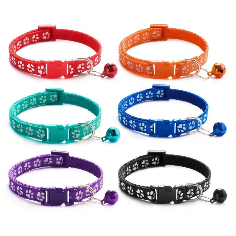 1/6/18pcs Pet Collar With Bell Footprints Colorful Dog, Dog, Cat Accessories Cat Collar Adjustable Bell Ring Necklace Pet