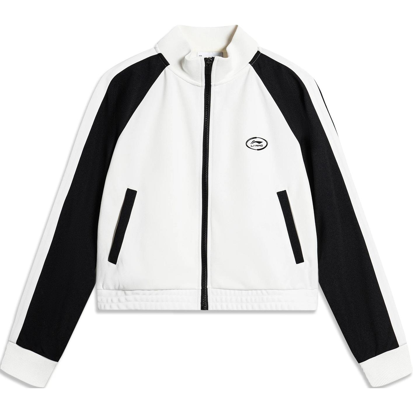 

Li Ning Удобный повседневный кардиган с воротником-стойкой, цветной блок, приталенный, женский свитшот, молочно-белый, черный AWDU456-1 S