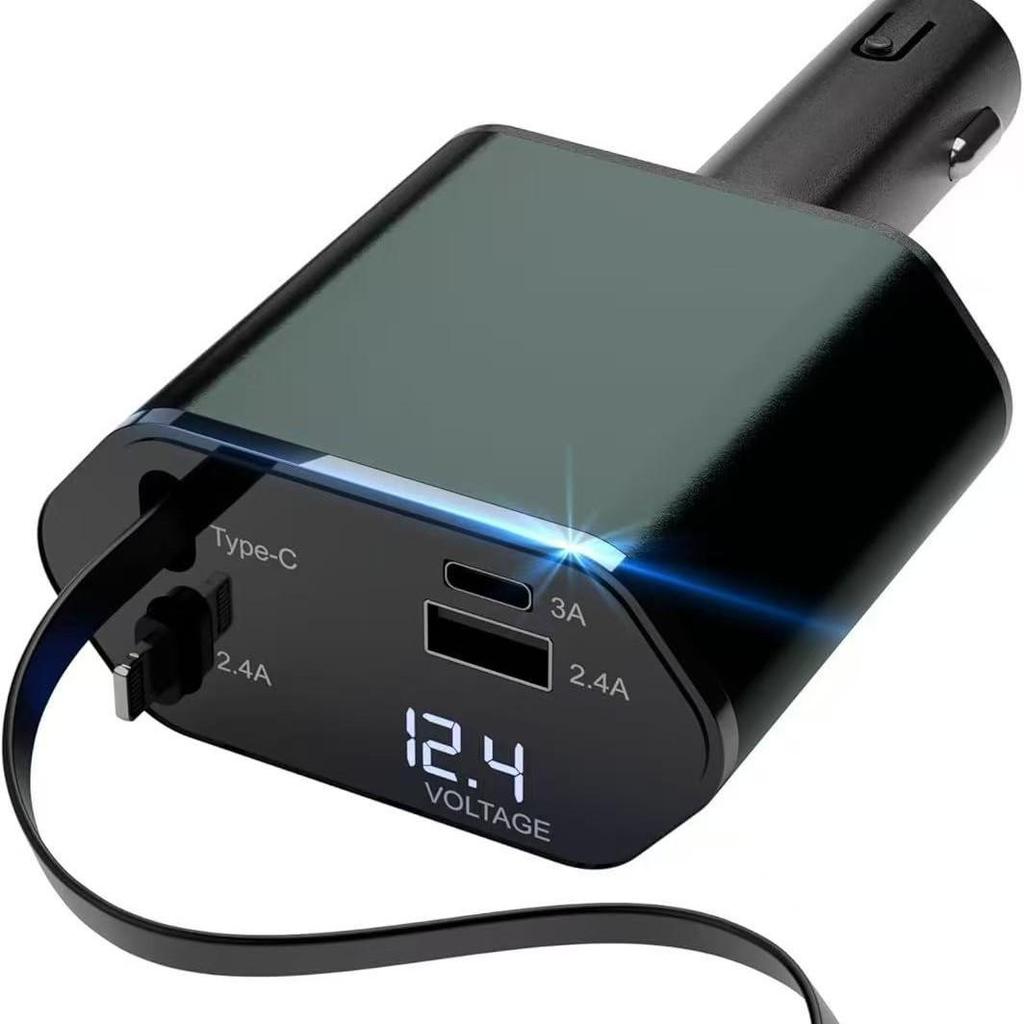 120W Retractable 1-to-3 Fast Car Charger