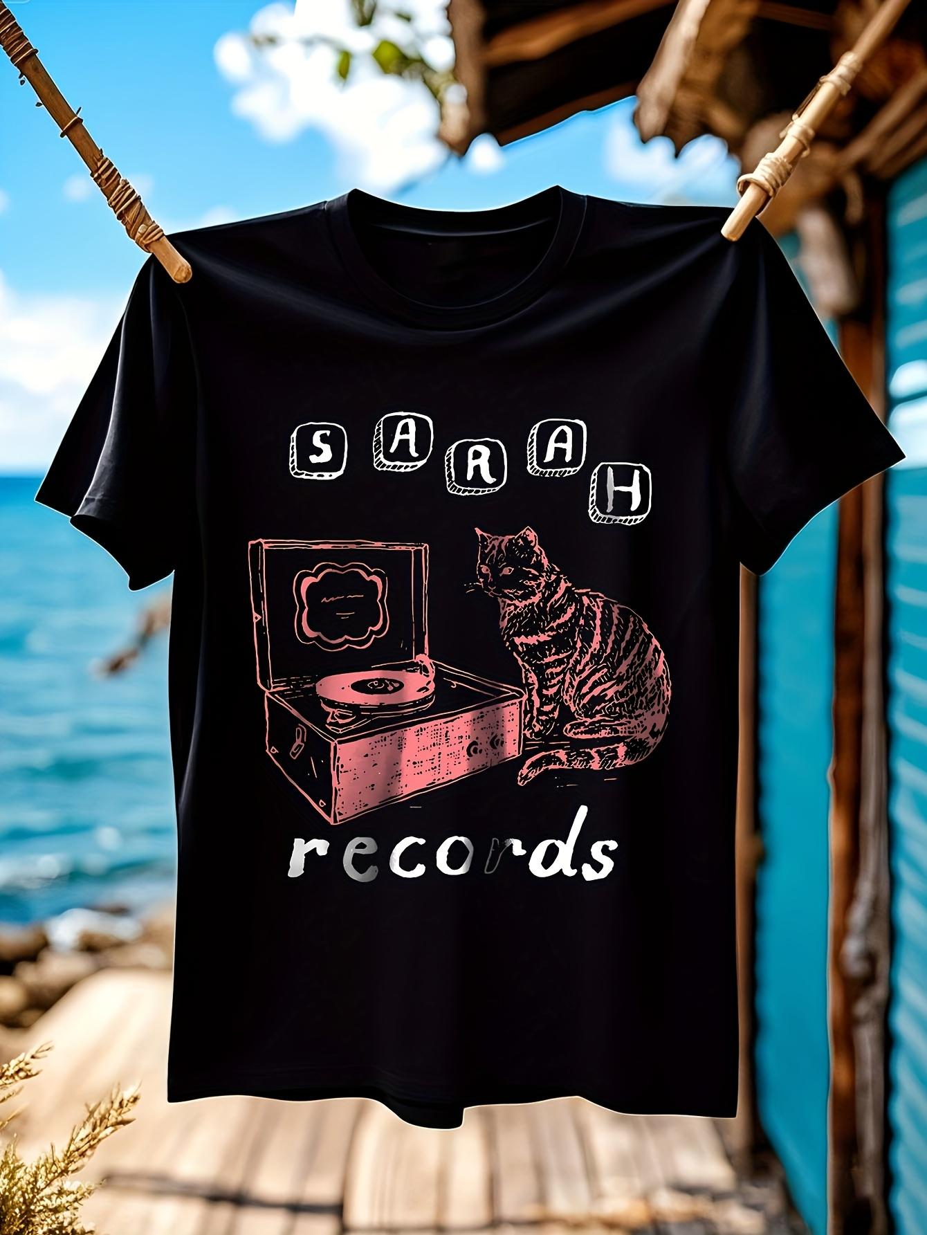 Vintage Tshirt Vintage Record Player Cat Graphic Tshirt -... XL