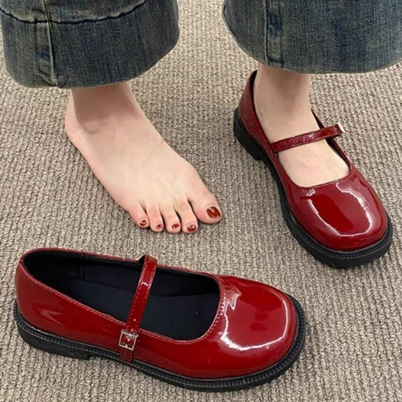 

Fashion Women s Luxury Beaded Mary Jane Leather Shoes Spring/Autumn Fashion Comfortable Elegant Flat Black Walking Shoes Zapatos Mujer 35 вино красного