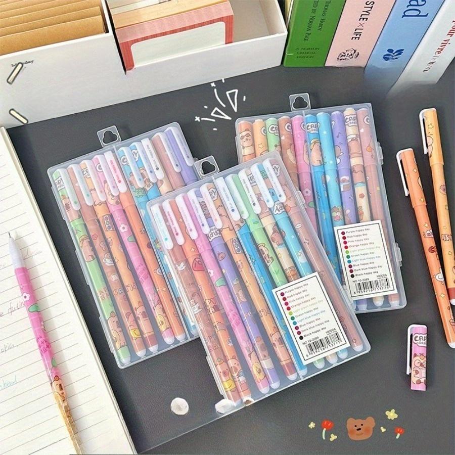 10 PCS Cartoon Capybara 10 Colors-Ink Pen 0.38mm  Neon Glitter Markers Drawing Card Back School Handmade Doodle Drawing Taking Notes In Class