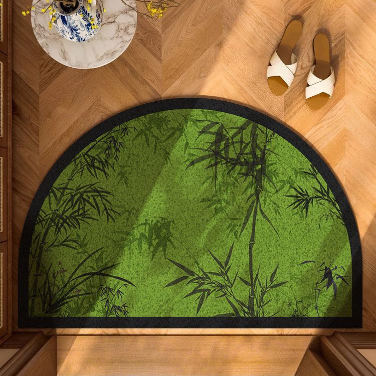 Tapis demi-rond en bambou Zen japonais, Antidérapant et Durable, Tapis semi-circulaire à l'encre pour décoration d'intérieur asiatique 40x60cm-Felt