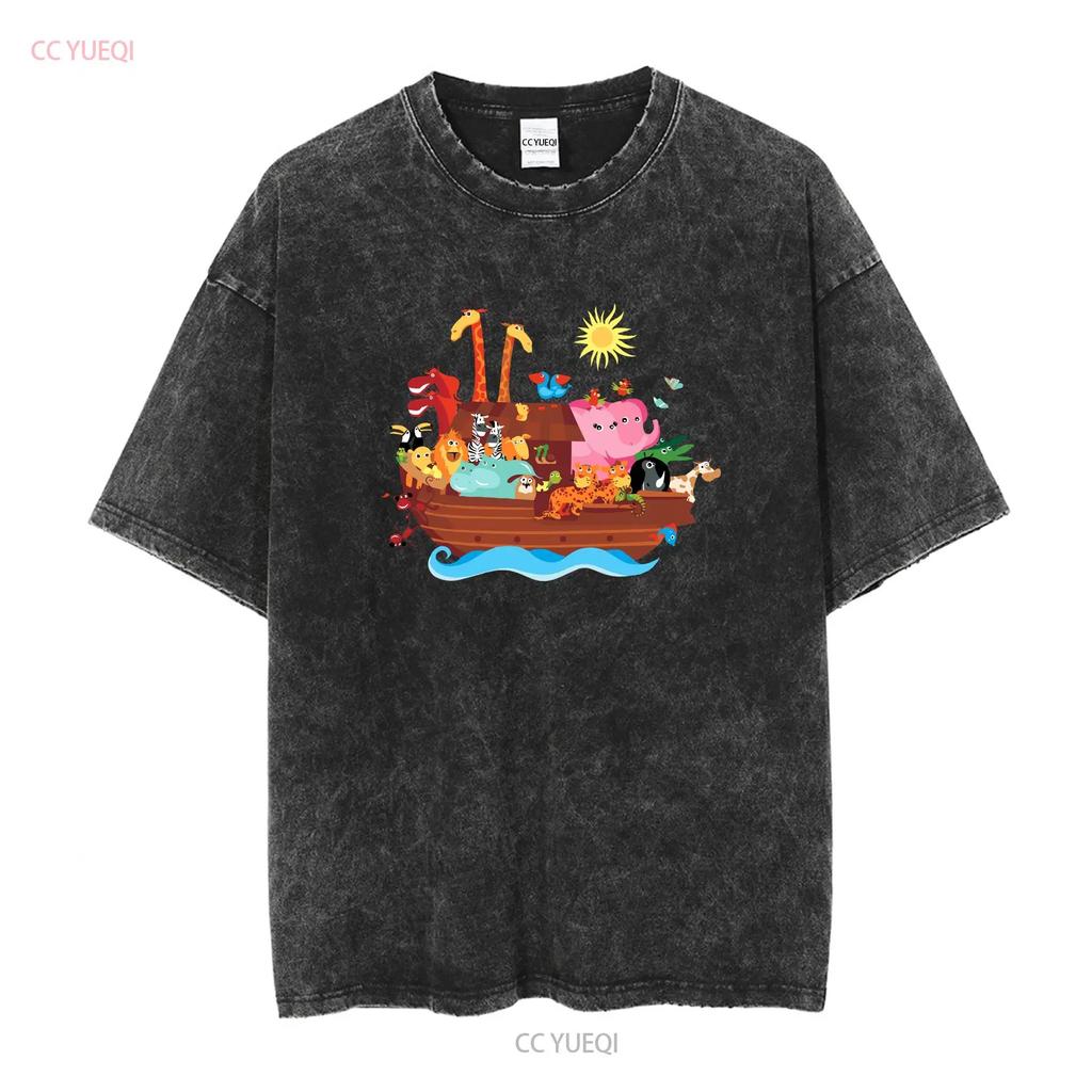 Inktastic Animal Ark Bible Story Christian Baby T Shirt Animals Noah Cute Ship long or short sleeves vintage Washed Versatile