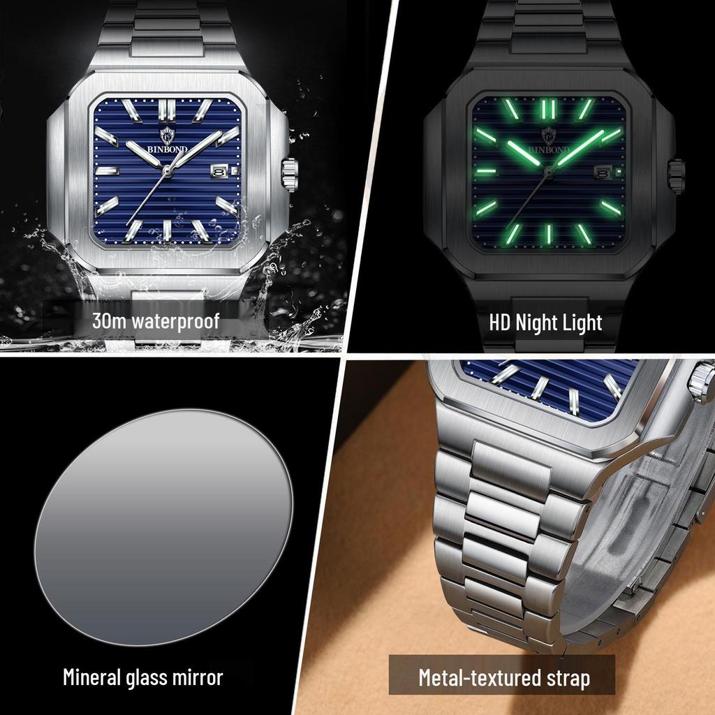 Binbang Men's Large Dial Tritium Sport Watch - High-End Trendy Model