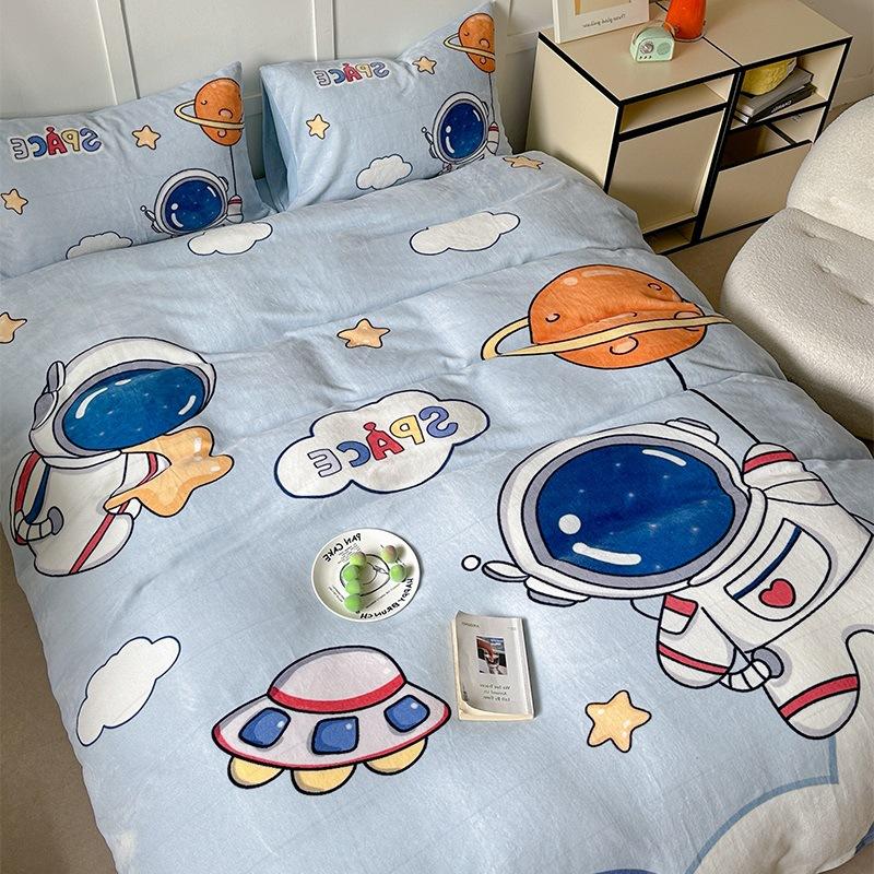 

Утолщенный Молочный Флис Кровать Четыре Предмета Двусторонний Флис Постельное Белье для Общежития Простыня Пододеяльник Три Предмета Коралловый Фланелевый Постельный Комплект 1.2m 3pc 150x200 quilt