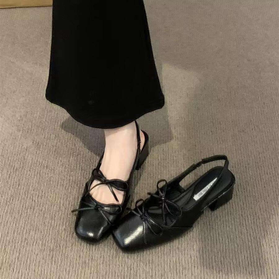 

Baotou sandals women s summer 2025 new French bow fairy style thick heel single shoes temperament high heel sandals 35