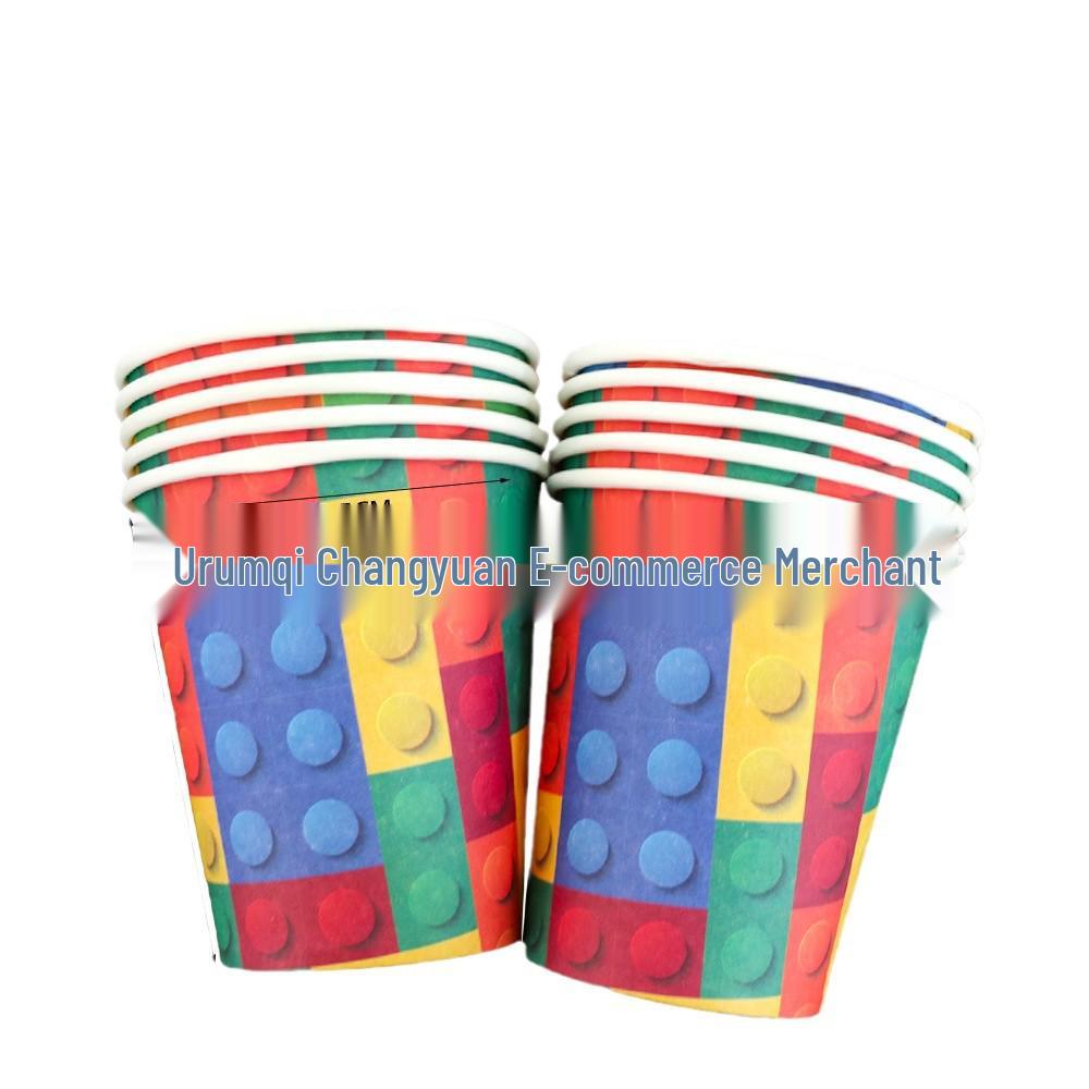 Párty potřeby s kostkami Lego: Praporek, Klobouky a Ubrus pro Dětské Narozeniny