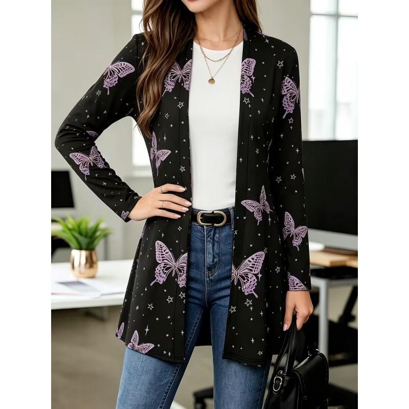 2026 Casual Open Front Cardigan Mid-Length Coat 3D Pumpkin Ghost Print