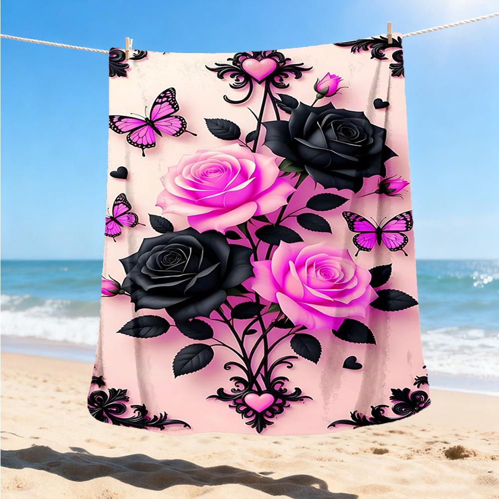 1pc Roses Butterflies Outdoor Blanket - Soft Flannel Cozy for Travel & Camping - All-Season Warm Bed Cover, Machine Washable Yy251229108