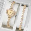 2PCS Set Women Watches Luxury Rhinestone Bracelet Ladies Heart Dial Quartz Wristwatches Dress Clock
