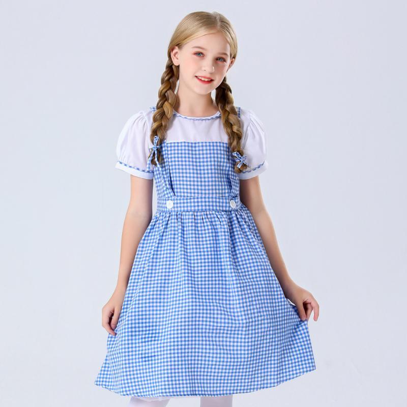Rochii Copii Haine Fata Aventurile lui Oz Rochie albastră în carouri cu toaletă Rochii zilnice în stil minunat Costum de Halloween