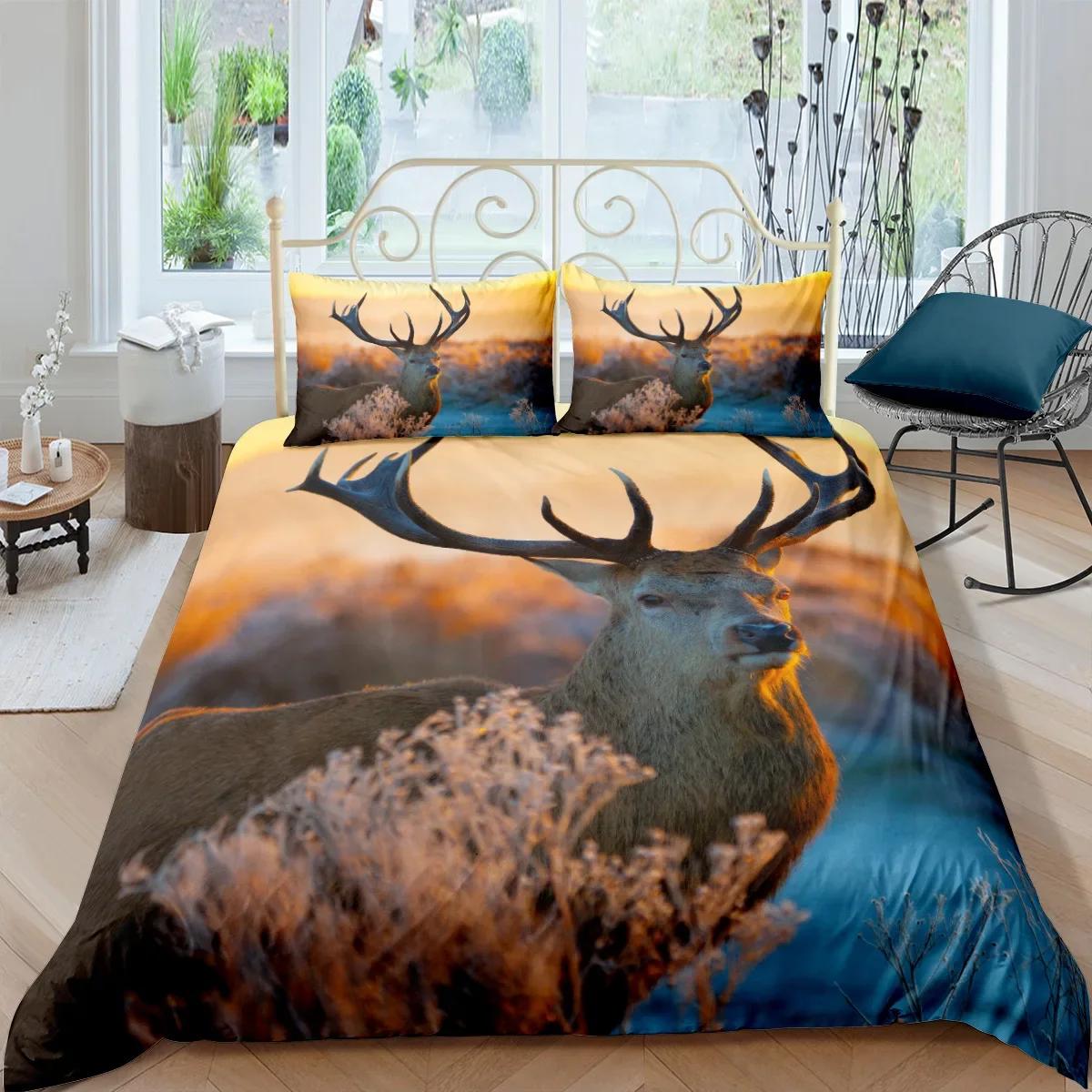 

Deer Duvet Cover King/Queen Size,wildlife Bucks Fire Pattern Print Bedding Set For Teens Adults Men,Brown Elk Animal Quilt Cover US Twin(172x218cm)