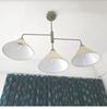 Raw Brass Pendant Light Mid Century Modern 3-Light Ceiling Pendant Fabric Shade