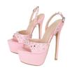 Fashion Metal Rivet Design Platform Sandals Women Sexy Open Toe Back Strap Buckle Stripper Heels Elegant Wedding Banquet Shoes