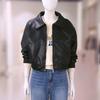 Leshop Collar Neck Two-Way Zip Faux Leather Long Sleeve Jacket