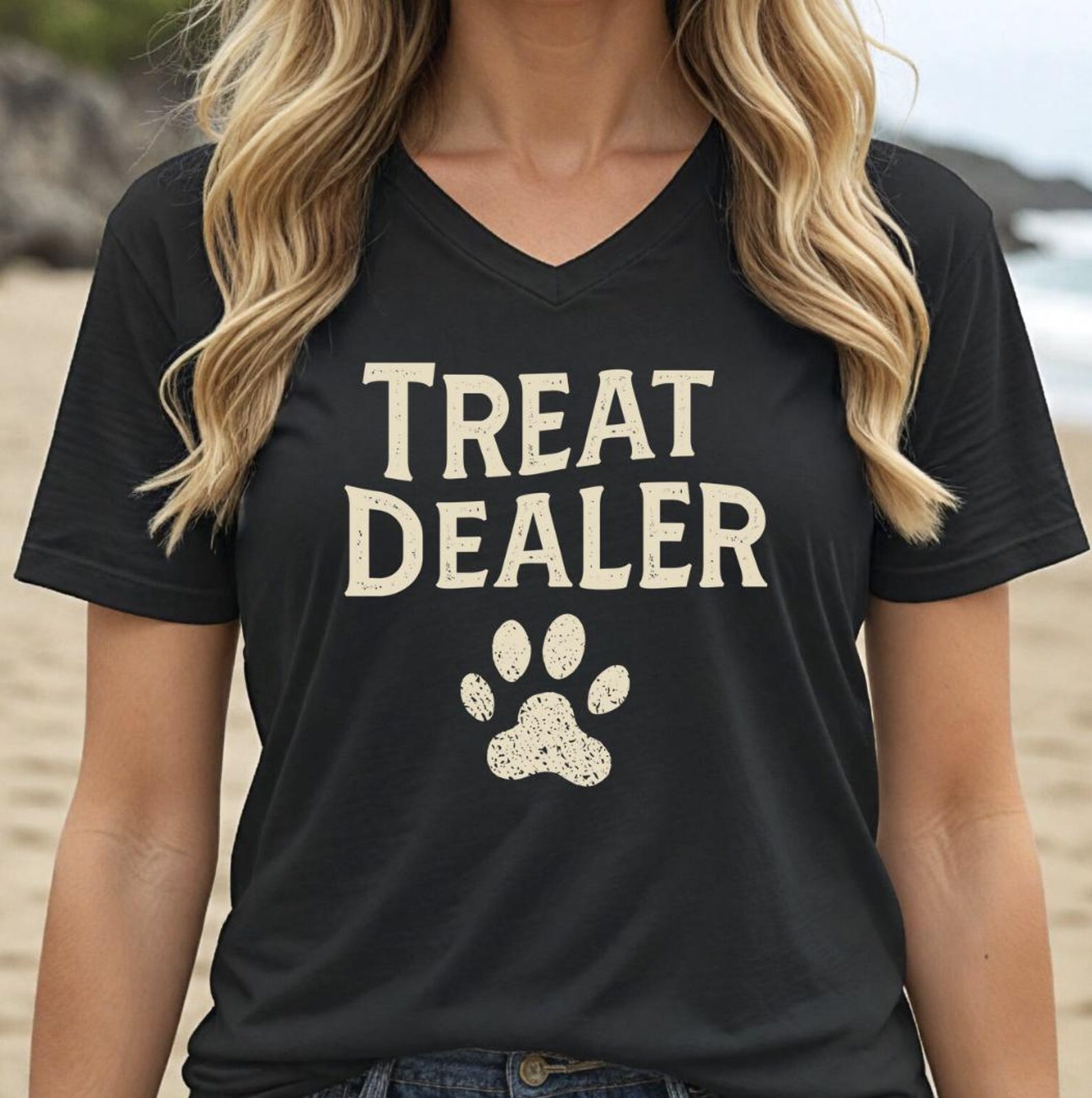 Treat Dealer Dog Lover Shirt | Pet Owner V-Neck Tee | Funny Dog Mom Shirt | Bella Canvas Dog Shirt | Pet Parent Gift | Dog Treat Shirt S